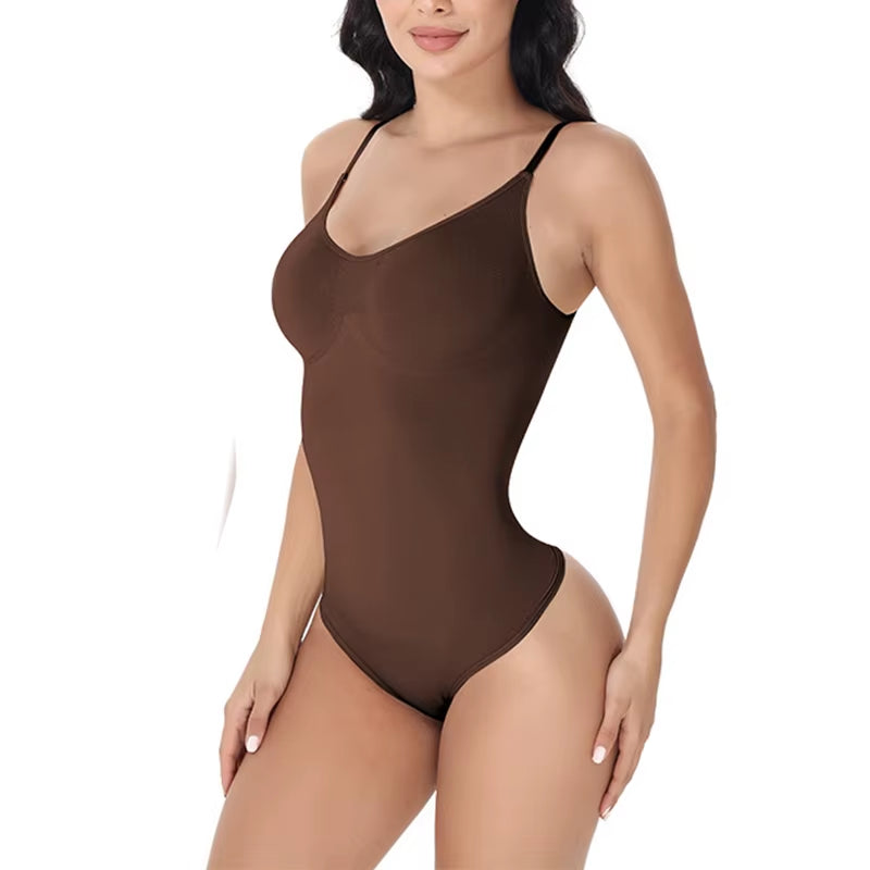 V Neck Spaghetti Strap Bodysuits Compression Body Suits Open Crotch Shapewear Slimming Body Shaper Smooth Out Bodysuit Shaper