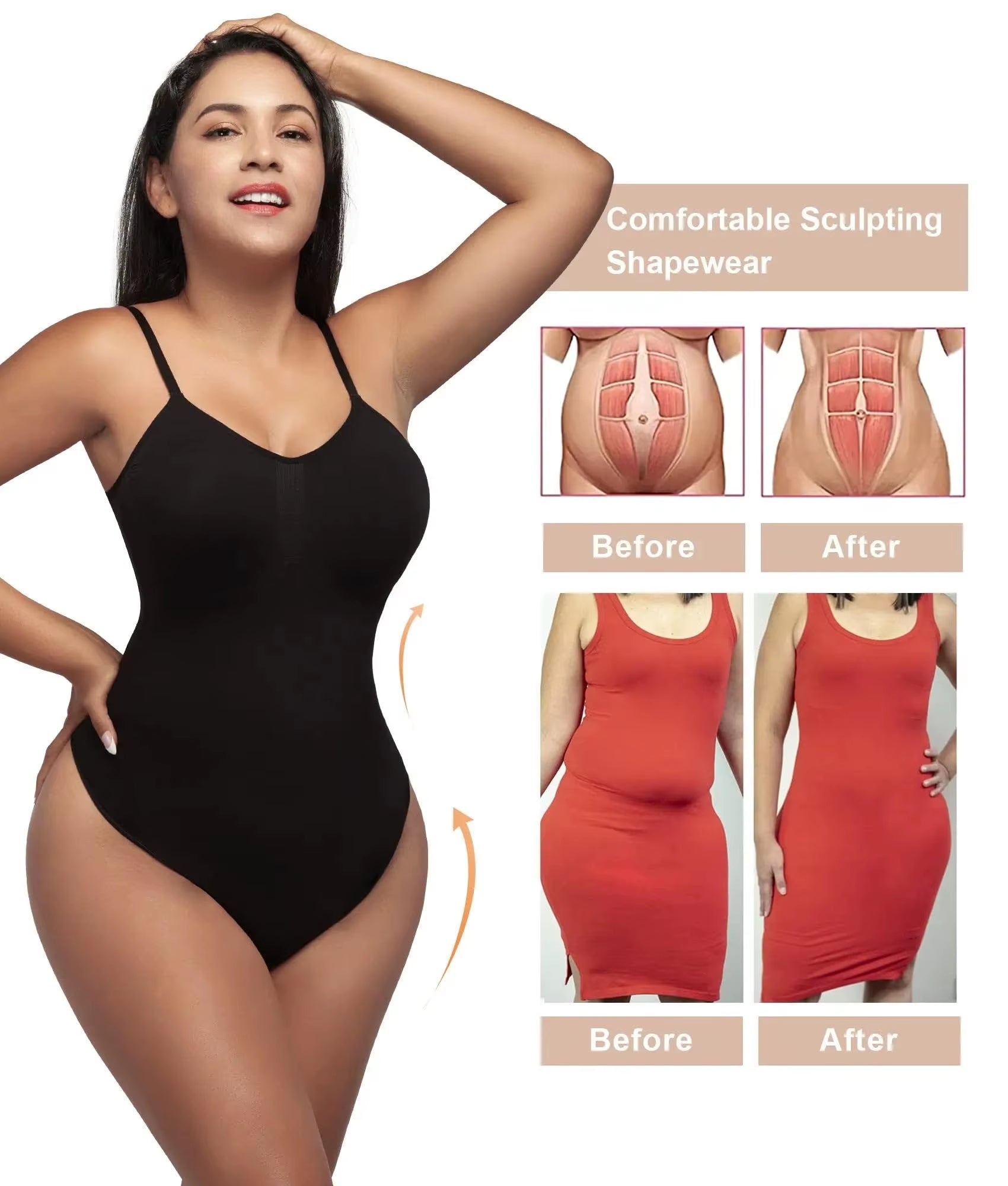 V Neck Spaghetti Strap Bodysuits Compression Body Suits Open Crotch Shapewear Slimming Body Shaper Smooth Out Bodysuit Shaper