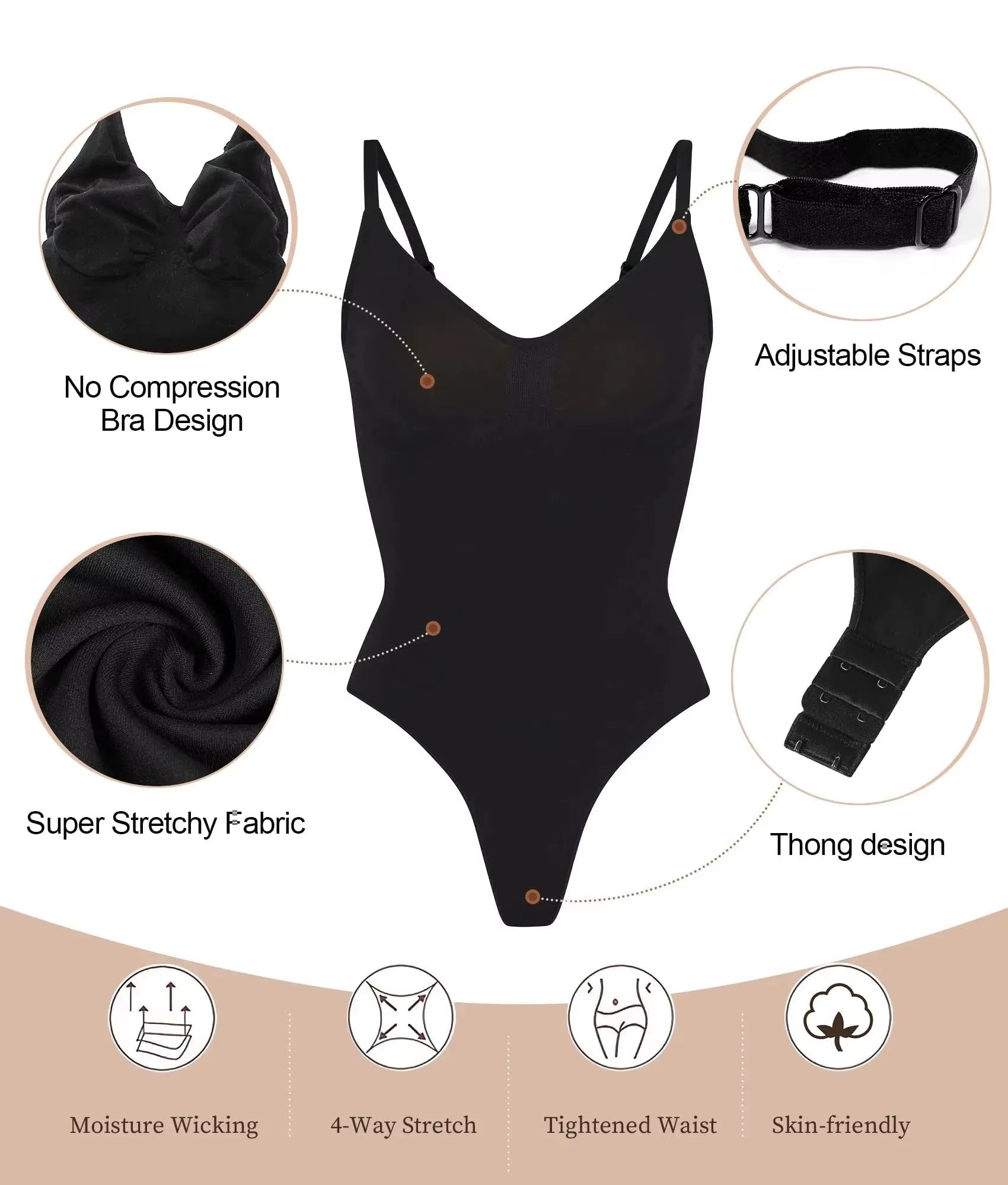 V Neck Spaghetti Strap Bodysuits Compression Body Suits Open Crotch Shapewear Slimming Body Shaper Smooth Out Bodysuit Shaper